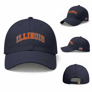 Illinois Sports Fan Baseball Cap Vintage Orange Blue Throwback Text IL State TS11 Baseball Cap Universal Fit Navy Print Your Wear