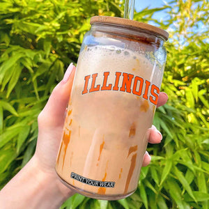 Illinois Sports Fan Glass Can Vintage Orange Blue Throwback Text IL State TS11 Black Print Your Wear