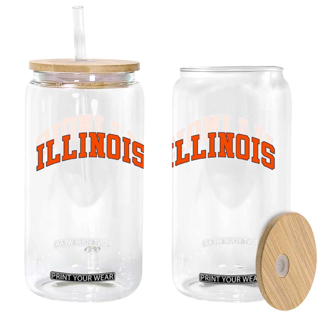 Illinois Sports Fan Glass Can Vintage Orange Blue Throwback Text IL State TS11 Print Your Wear