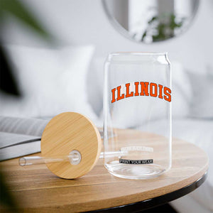 Illinois Sports Fan Glass Can Vintage Orange Blue Throwback Text IL State TS11 Print Your Wear