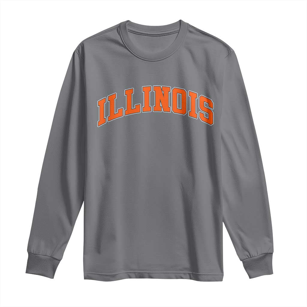 Illinois Sports Fan Long Sleeve Shirt Vintage Orange Blue Throwback Text IL State TS11 Charcoal Print Your Wear