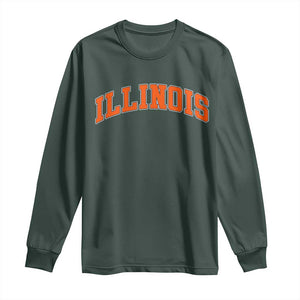 Illinois Sports Fan Long Sleeve Shirt Vintage Orange Blue Throwback Text IL State TS11 Dark Forest Green Print Your Wear