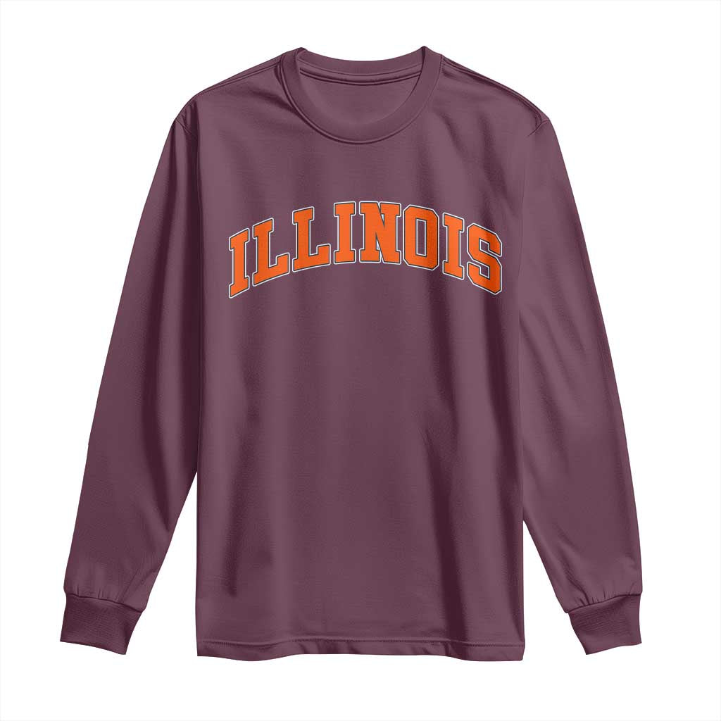 Illinois Sports Fan Long Sleeve Shirt Vintage Orange Blue Throwback Text IL State TS11 Maroon Print Your Wear