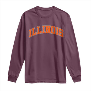 Illinois Sports Fan Long Sleeve Shirt Vintage Orange Blue Throwback Text IL State TS11 Maroon Print Your Wear