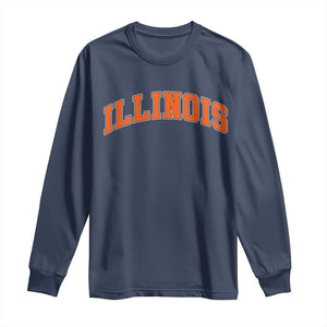 Illinois Sports Fan Long Sleeve Shirt Vintage Orange Blue Throwback Text IL State TS11 Navy Print Your Wear