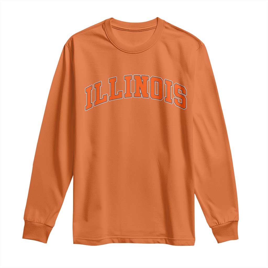 Illinois Sports Fan Long Sleeve Shirt Vintage Orange Blue Throwback Text IL State TS11 Orange Print Your Wear