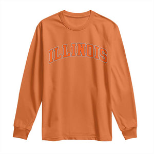 Illinois Sports Fan Long Sleeve Shirt Vintage Orange Blue Throwback Text IL State TS11 Orange Print Your Wear