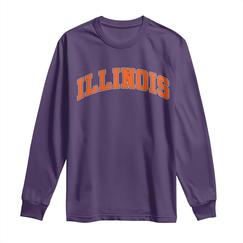 Illinois Sports Fan Long Sleeve Shirt Vintage Orange Blue Throwback Text IL State TS11 Purple Print Your Wear