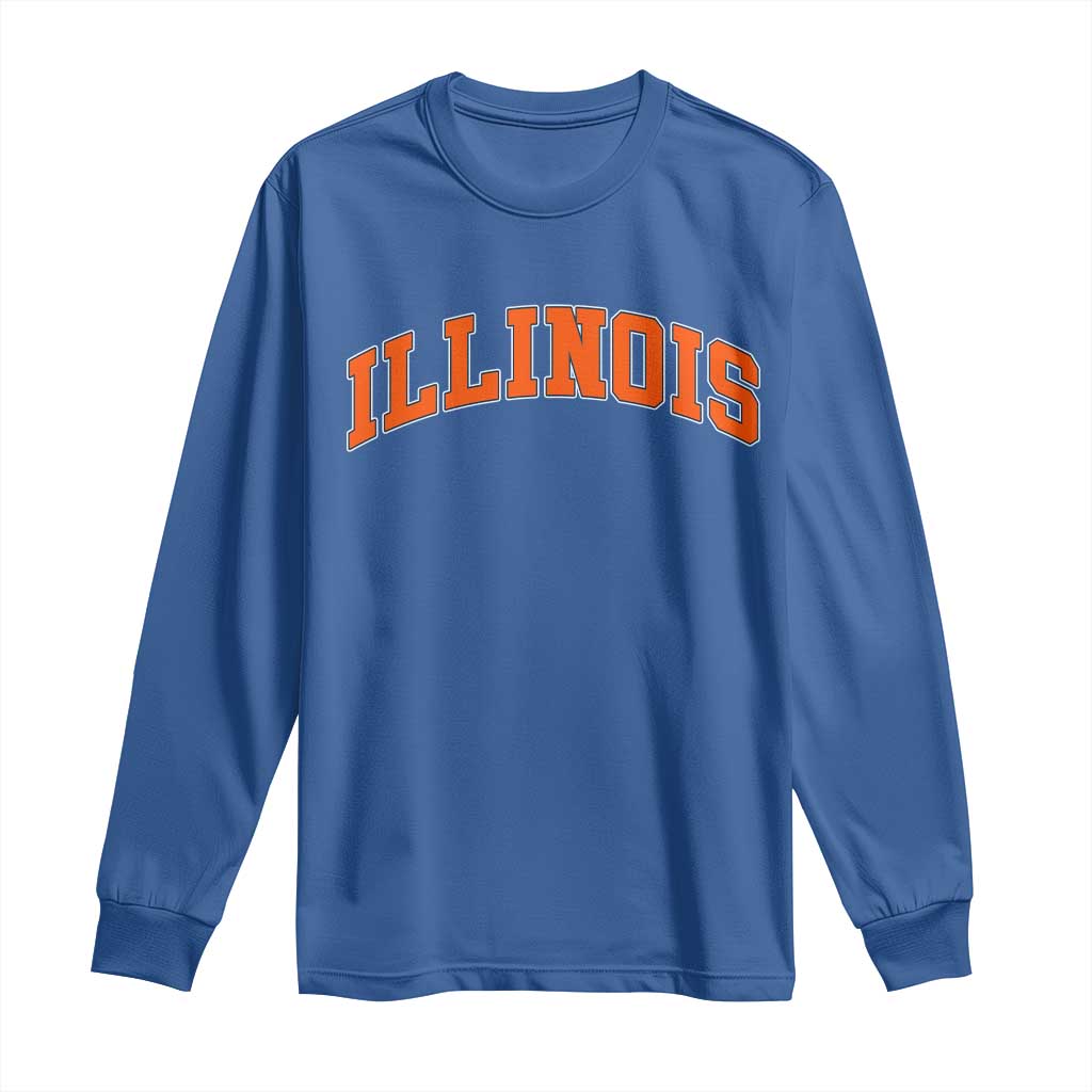 Illinois Sports Fan Long Sleeve Shirt Vintage Orange Blue Throwback Text IL State TS11 Royal Blue Print Your Wear
