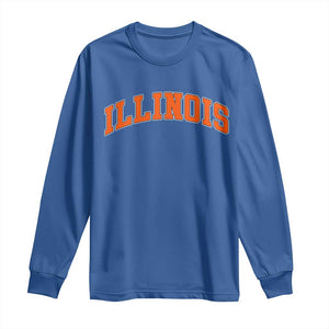 Illinois Sports Fan Long Sleeve Shirt Vintage Orange Blue Throwback Text IL State TS11 Royal Blue Print Your Wear