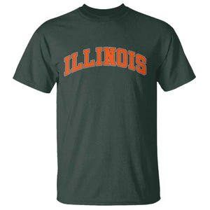 Illinois Sports Fan T Shirt Vintage Orange Blue Throwback Text IL State TS11 Dark Forest Green Print Your Wear