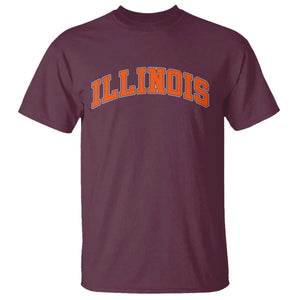 Illinois Sports Fan T Shirt Vintage Orange Blue Throwback Text IL State TS11 Maroon Print Your Wear