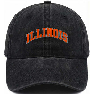 Illinois Sports Fan Washed Cotton Baseball Cap Vintage Orange Blue Throwback Text IL State TS11 Print Your Wear