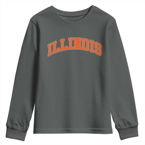 Illinois Sports Fan Youth Sweatshirt Vintage Orange Blue Throwback Text IL State TS11 Dark Heather Print Your Wear