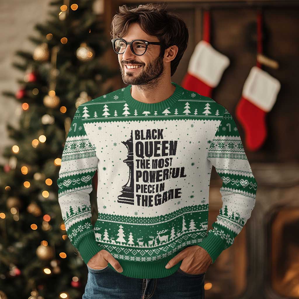 Chess Lover Ugly Christmas Sweater Black Queen The Most Powerful Piece In The Game Checkmate TS11 Beige Green Print Your Wear