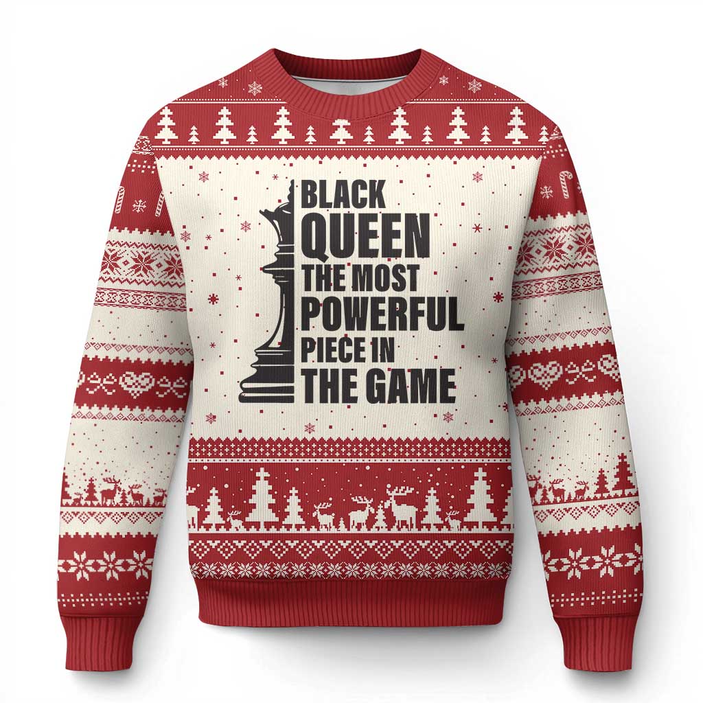 Chess Lover Ugly Christmas Sweater Black Queen The Most Powerful Piece In The Game Checkmate TS11 Beige Red Print Your Wear