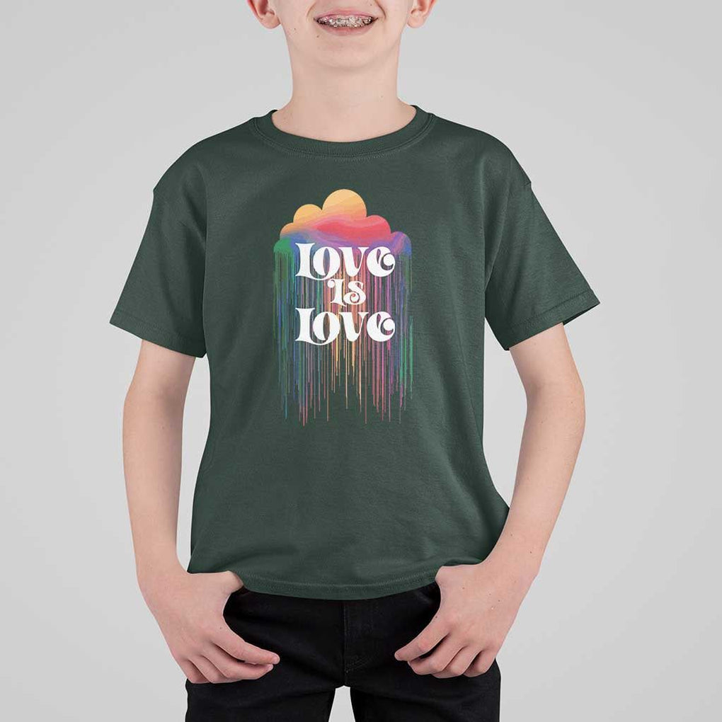 LGBTQ T Shirt For Kid Love Is Love Pride Rainbow Cloud Rain Flag TS11 Dark Forest Green Print Your Wear
