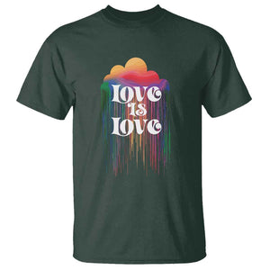 LGBTQ T Shirt Love Is Love Pride Rainbow Cloud Rain Flag TS11 Dark Forest Green Print Your Wear