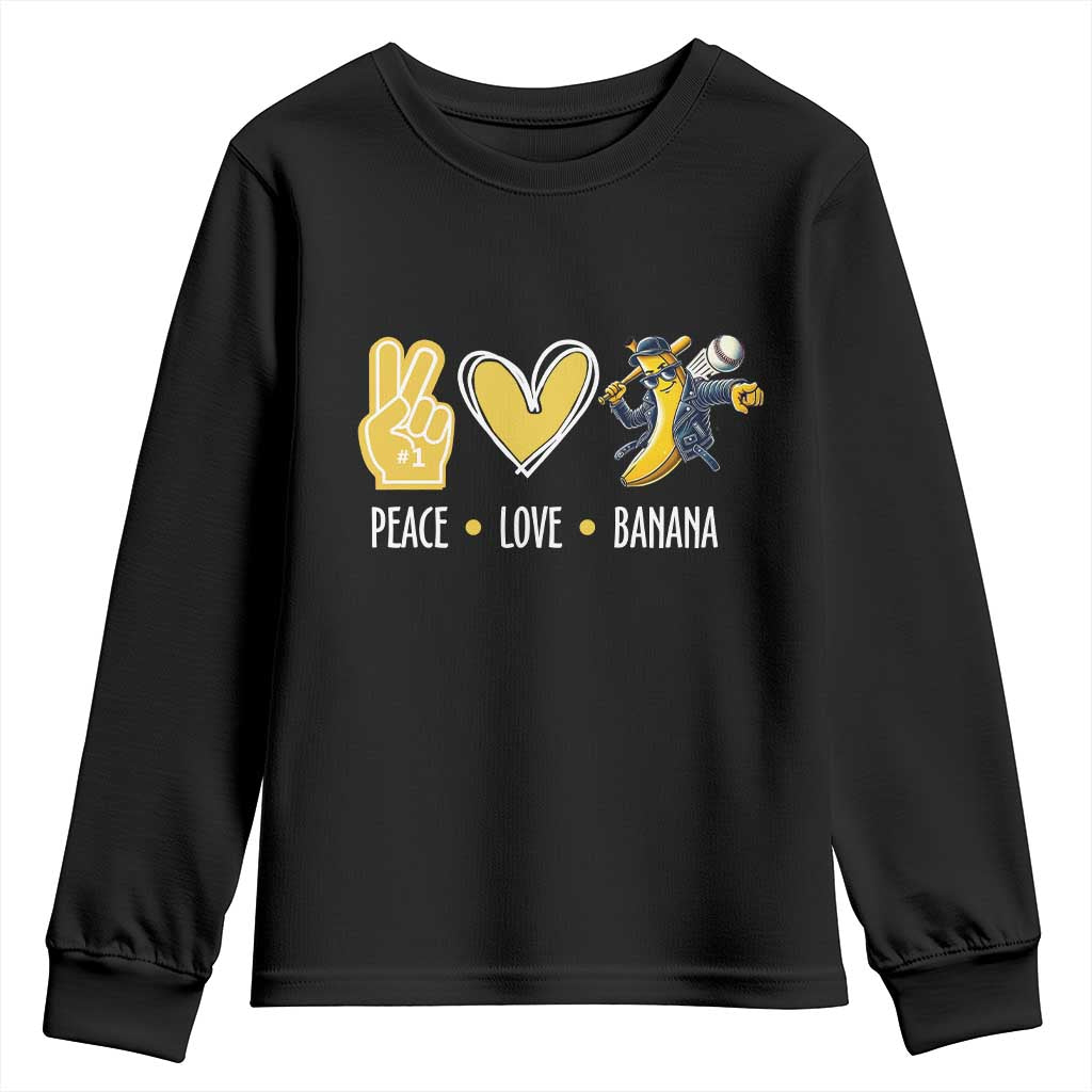 Funny Peace Love Banana Youth Sweatshirt Cute Banana Peace Sign Heart TS11 Black Print Your Wear