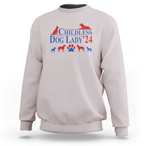 Childless Dog Lady '24 Sweatshirt Patriotic 2024 Election Vote Paw TS11 Ice Gray Print Your Wear