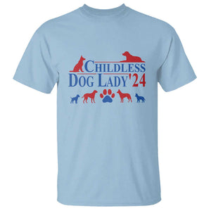 Childless Dog Lady '24 T Shirt Patriotic 2024 Election Vote Paw TS11 Light Blue Print Your Wear