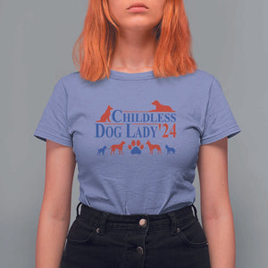 Childless Dog Lady '24 T Shirt For Women Patriotic 2024 Election Vote Paw TS11 Violet Print Your Wear