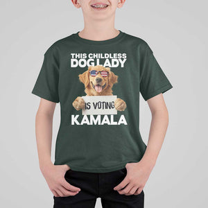 This Childless Dog Lady Is Voting Kamala T Shirt For Kid Election Vote Patriotic 2024 Goldlen Sunglasses TS11 Dark Forest Green Print Your Wear