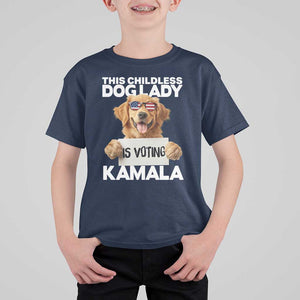 This Childless Dog Lady Is Voting Kamala T Shirt For Kid Election Vote Patriotic 2024 Goldlen Sunglasses TS11 Navy Print Your Wear