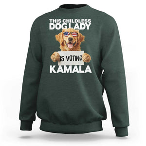 This Childless Dog Lady Is Voting Kamala Sweatshirt Election Vote Patriotic 2024 Goldlen Sunglasses TS11 Dark Forest Green Print Your Wear