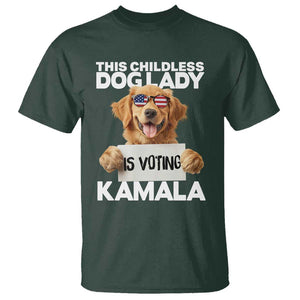 This Childless Dog Lady Is Voting Kamala T Shirt Election Vote Patriotic 2024 Goldlen Sunglasses TS11 Dark Forest Green Print Your Wear