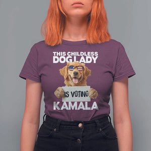 This Childless Dog Lady Is Voting Kamala T Shirt For Women Election Vote Patriotic 2024 Goldlen Sunglasses TS11 Maroon Print Your Wear