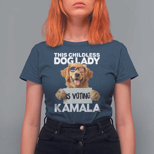 This Childless Dog Lady Is Voting Kamala T Shirt For Women Election Vote Patriotic 2024 Goldlen Sunglasses TS11 Navy Print Your Wear