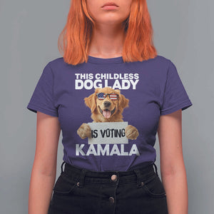 This Childless Dog Lady Is Voting Kamala T Shirt For Women Election Vote Patriotic 2024 Goldlen Sunglasses TS11 Purple Print Your Wear