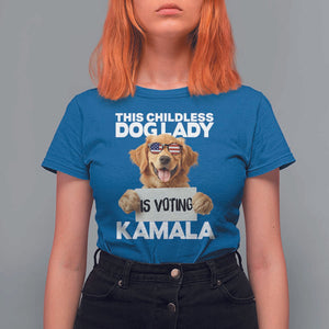 This Childless Dog Lady Is Voting Kamala T Shirt For Women Election Vote Patriotic 2024 Goldlen Sunglasses TS11 Royal Blue Print Your Wear