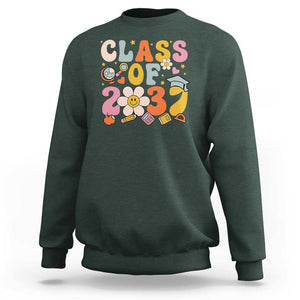 Class Of 2037 Sweatshirt Back To School Retro Groove Flower Pencil Apple TS11 Dark Forest Green Print Your Wear