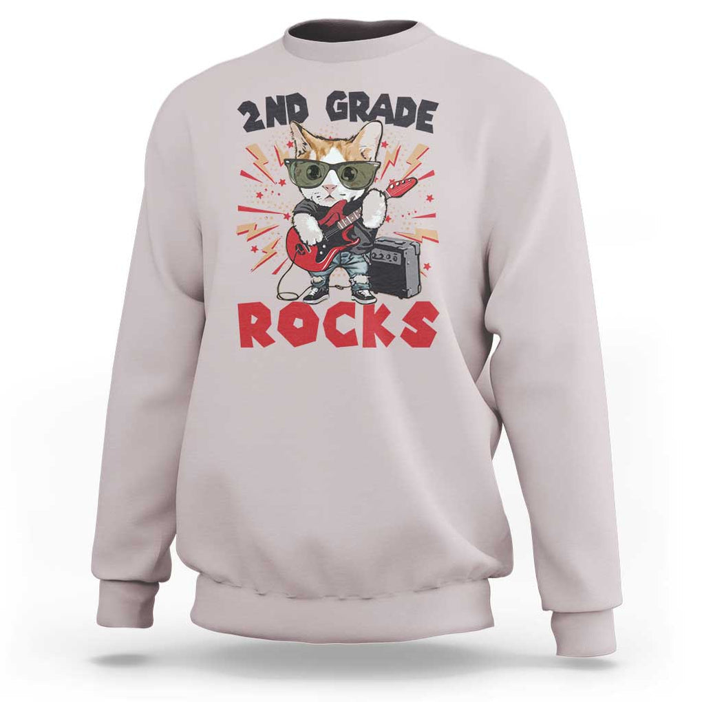 Funny 2nd Grade Rocks Sweatshirt Cat Heavy Metal Guitarist Thunder Star TS11 Ice Gray Print Your Wear