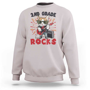 Funny 2nd Grade Rocks Sweatshirt Cat Heavy Metal Guitarist Thunder Star TS11 Ice Gray Print Your Wear