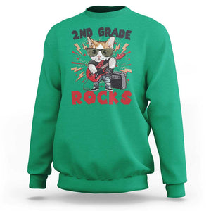 Funny 2nd Grade Rocks Sweatshirt Cat Heavy Metal Guitarist Thunder Star TS11 Irish Green Print Your Wear