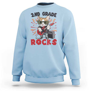 Funny 2nd Grade Rocks Sweatshirt Cat Heavy Metal Guitarist Thunder Star TS11 Light Blue Print Your Wear