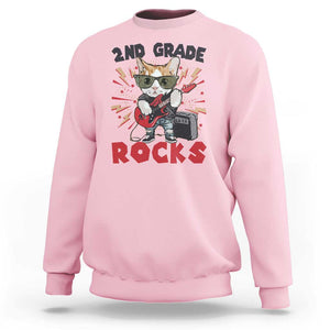 Funny 2nd Grade Rocks Sweatshirt Cat Heavy Metal Guitarist Thunder Star TS11 Light Pink Print Your Wear