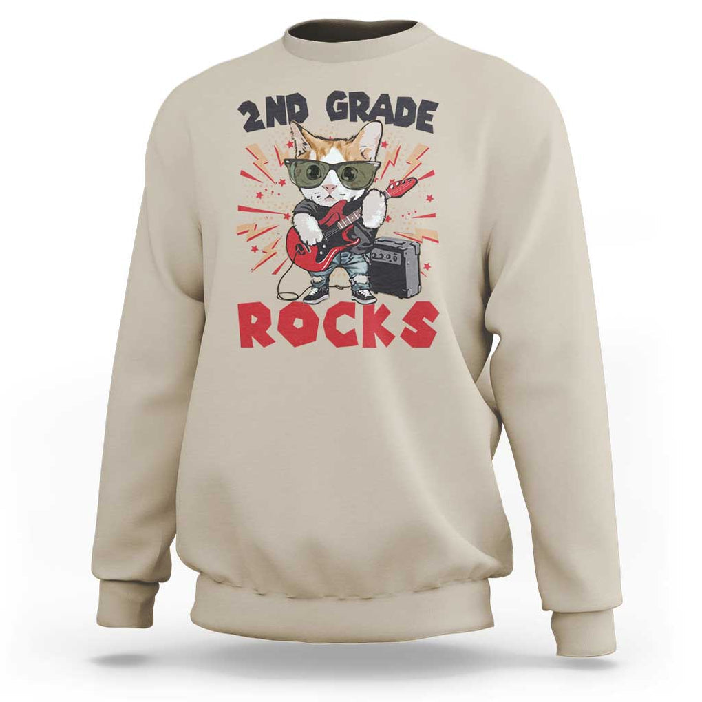 Funny 2nd Grade Rocks Sweatshirt Cat Heavy Metal Guitarist Thunder Star TS11 Sand Print Your Wear