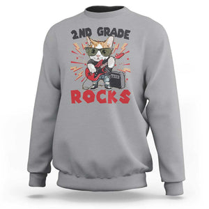 Funny 2nd Grade Rocks Sweatshirt Cat Heavy Metal Guitarist Thunder Star TS11 Sport Gray Print Your Wear