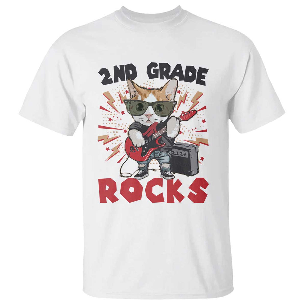 Funny 2nd Grade Rocks T Shirt Cat Heavy Metal Guitarist Thunder Star TS11 White Print Your Wear