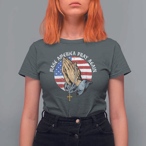 Christian T Shirt For Women Make America Pray Again USA Patriotic TS11 Dark Heather Print Your Wear