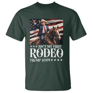 Funny Ain't My First Rodeo Trump 2024 T Shirt Western Cowboy American Flag TS11 Dark Forest Green Print Your Wear