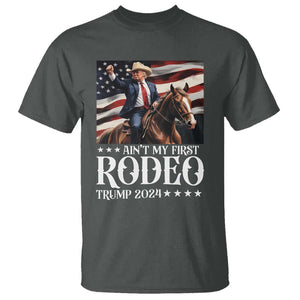 Funny Ain't My First Rodeo Trump 2024 T Shirt Western Cowboy American Flag TS11 Dark Heather Print Your Wear