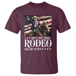 Funny Ain't My First Rodeo Trump 2024 T Shirt Western Cowboy American Flag TS11 Maroon Print Your Wear