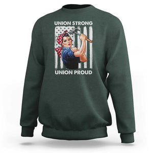 Union Strong Union Proud Sweatshirt Solidarity American Flag Hammer Woman TS11 Dark Forest Green Print Your Wear