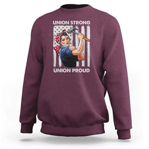 Union Strong Union Proud Sweatshirt Solidarity American Flag Hammer Woman TS11 Maroon Print Your Wear