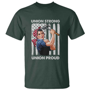 Union Strong Union Proud T Shirt Solidarity American Flag Hammer Woman TS11 Dark Forest Green Print Your Wear